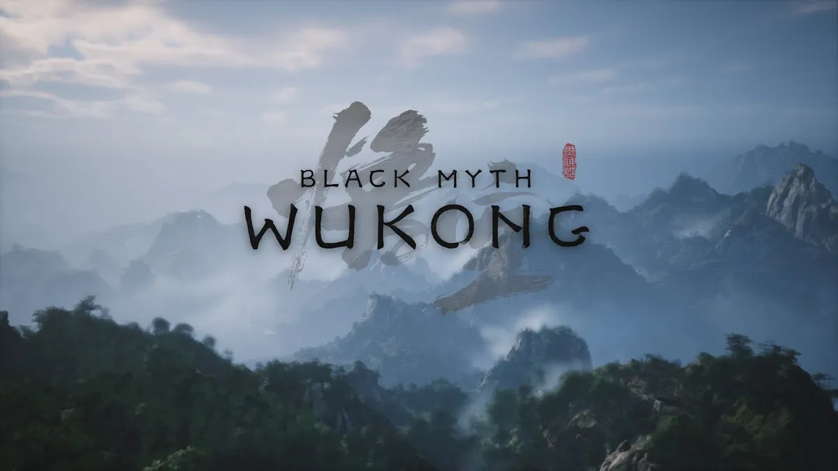 The Black Myth: Wukong title drop in chapter 1, writing on a sky backdrop