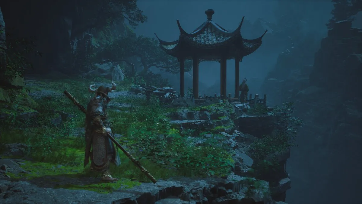 A pagoda in the background, the place where Yellow Loong frpom in Black Myth: Wukong can be found.