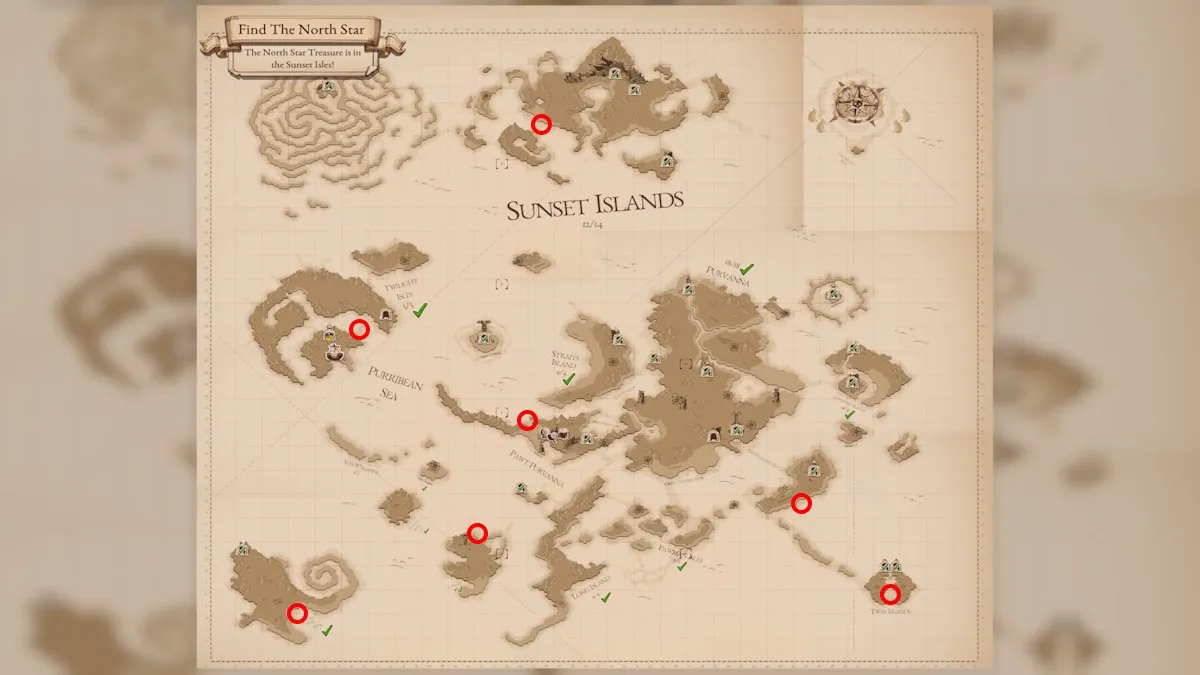 The Cat Quest 3 over world map with red circles indicating the location of all whirlpools in the game.