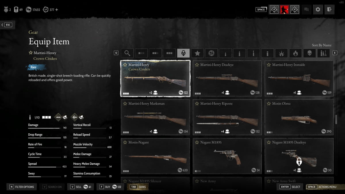 Drop Range being shown in the weapon selection screen in Hunt: Showdown 1896.