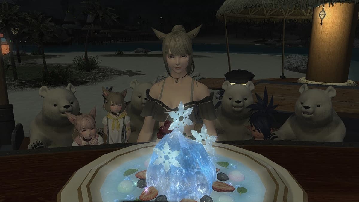 Miqo'te and polar bears in FFXIV Moonfire Faire