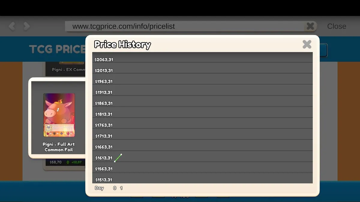 Market price history of expensive cards in TCG Card Shop Simulator