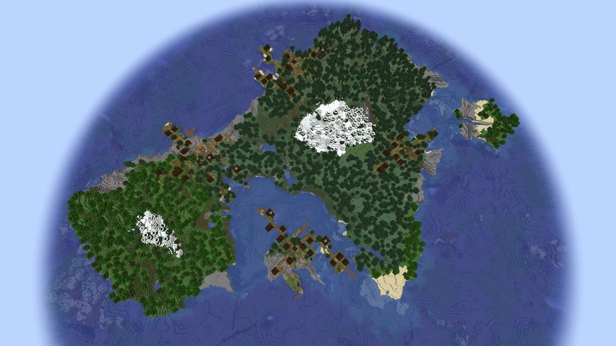 Island and quadruple village in Minecraft