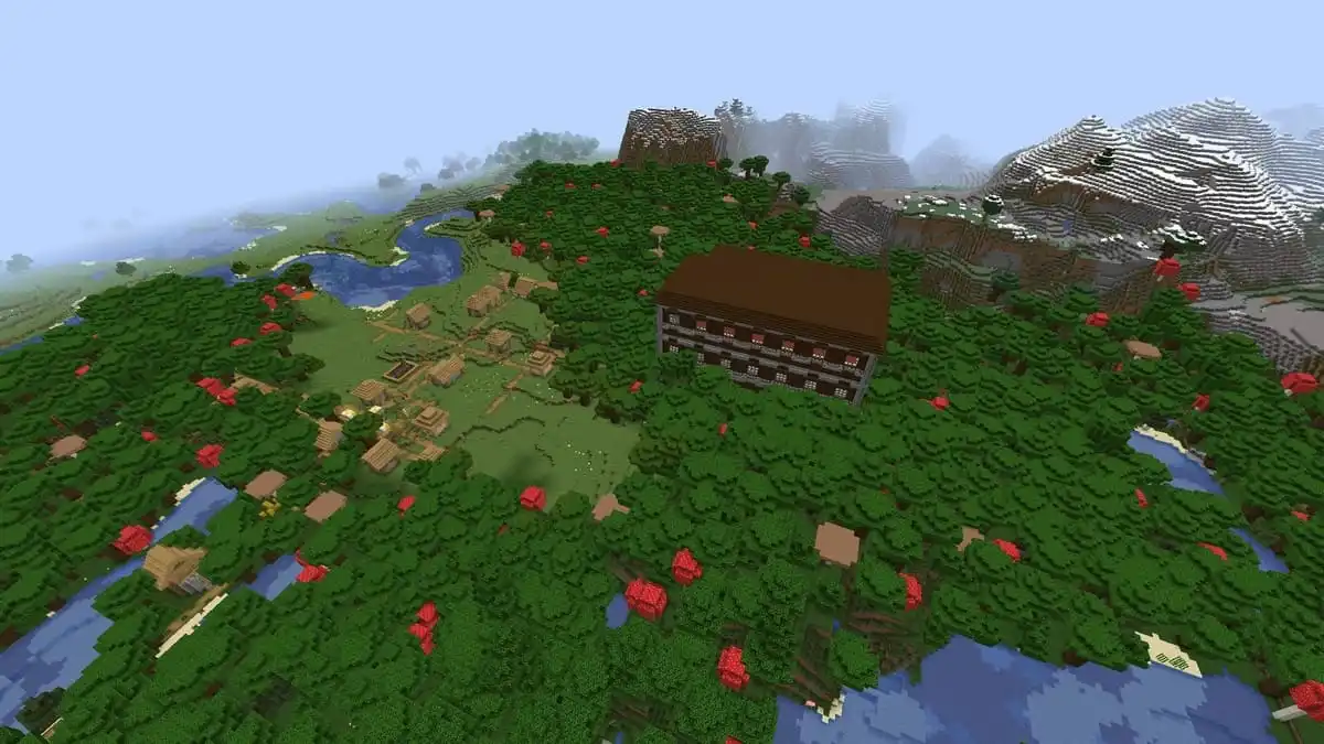 Woodland mansion and village in Minecraft