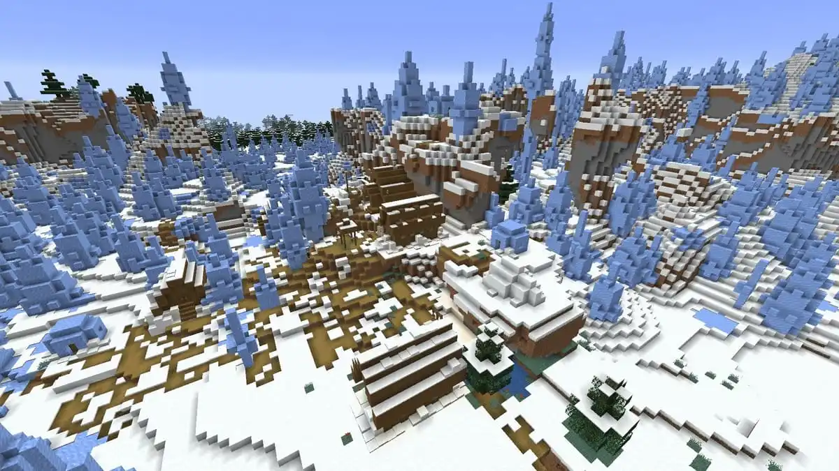 Ice spikes and village in Minecraft