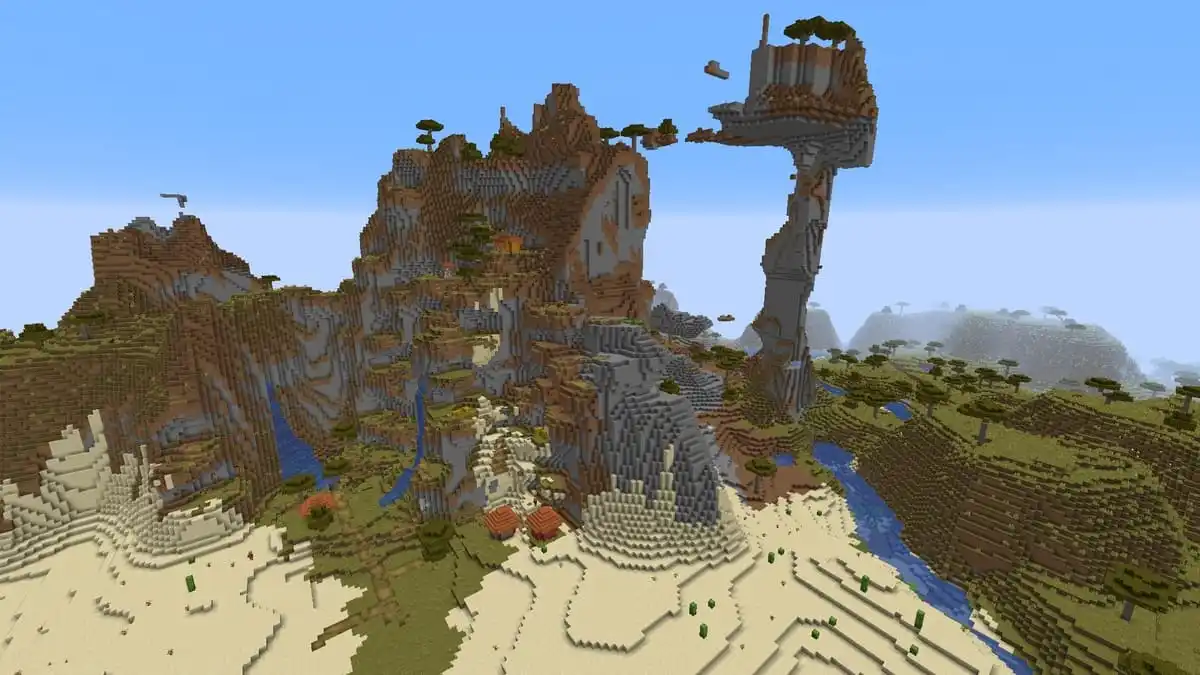 Shattered savanna and village in Minecraft