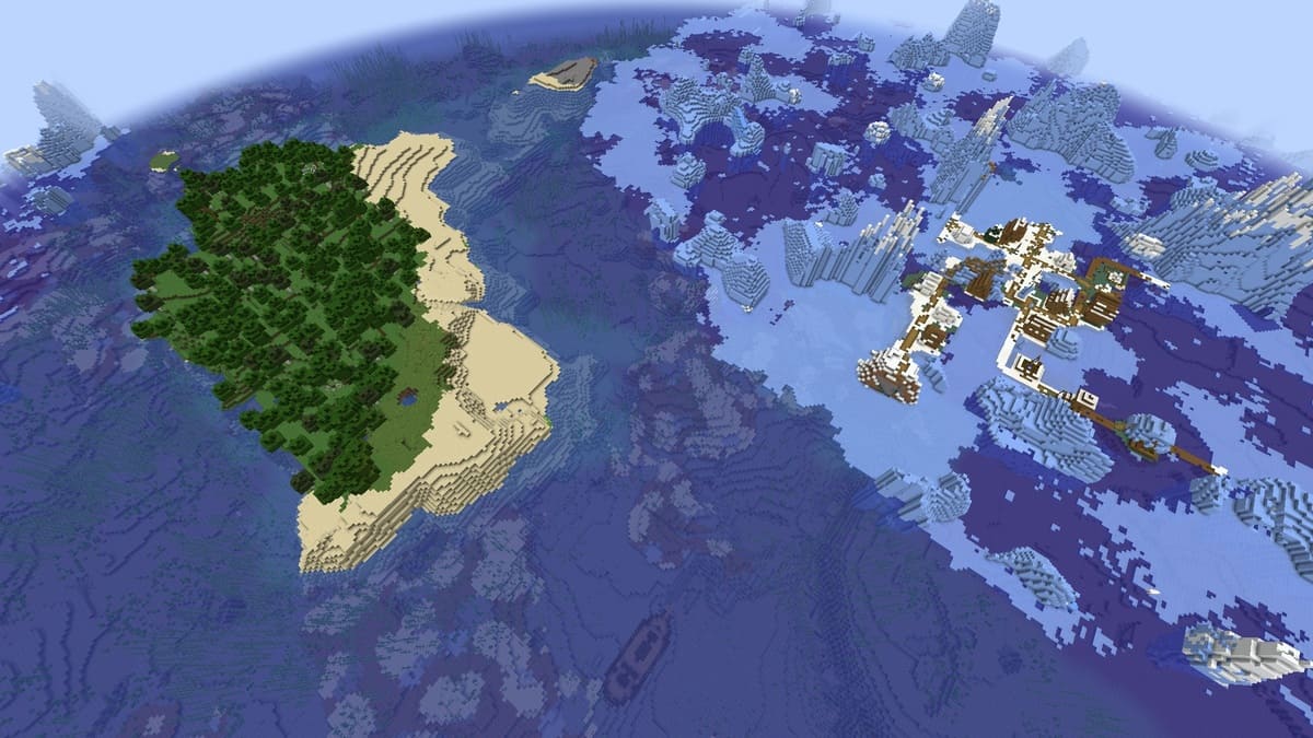 Icebergs and island village in Minecraft