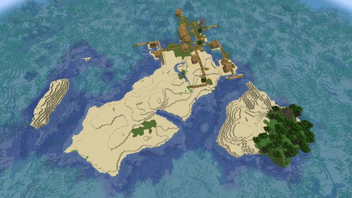 Turtles and island village in Minecraft