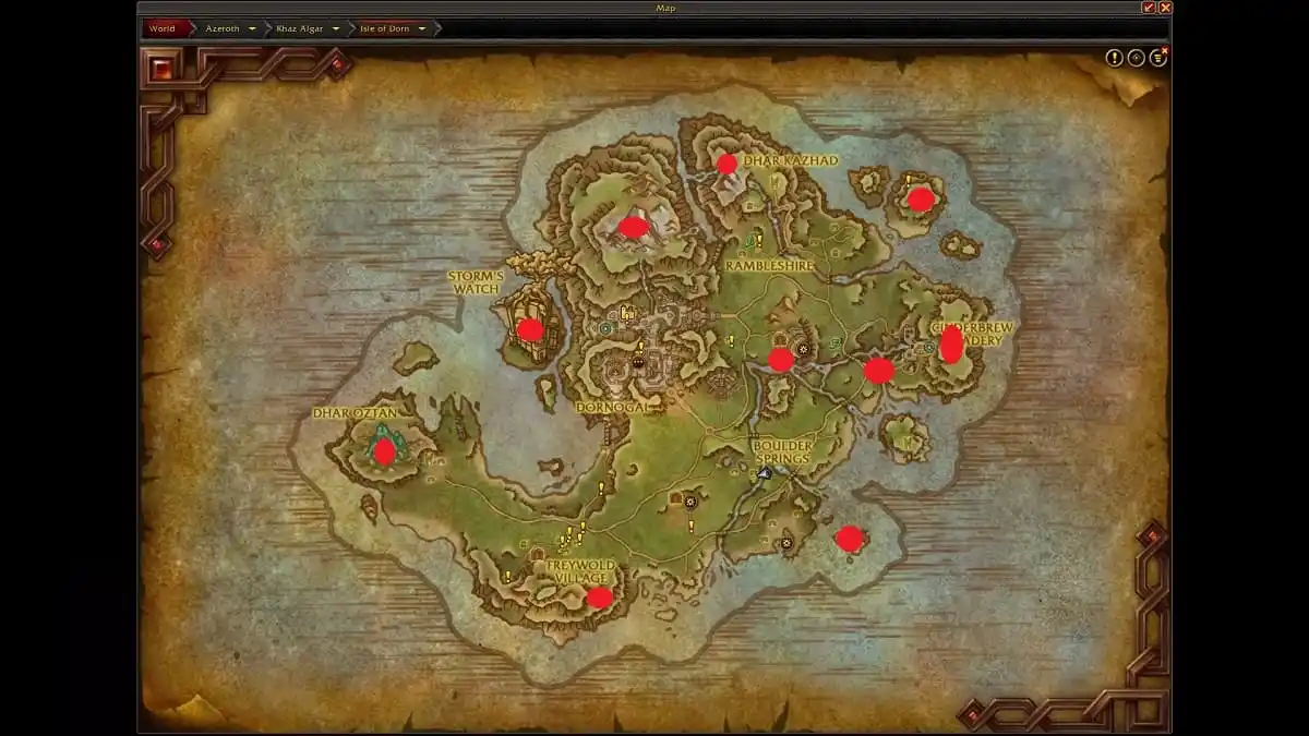 WoW War Within Isle of Dorn glyph map