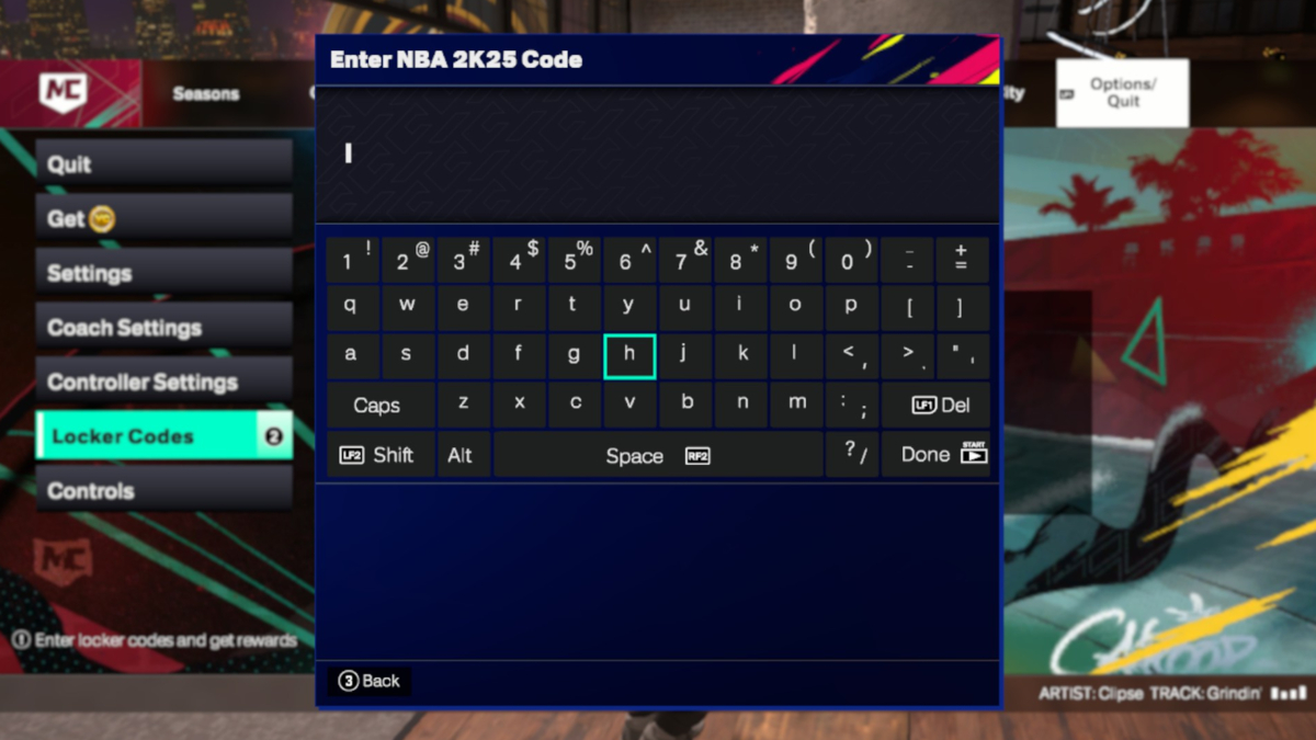 Entering an NBA2K25 Locker Code to get free in-game loot.