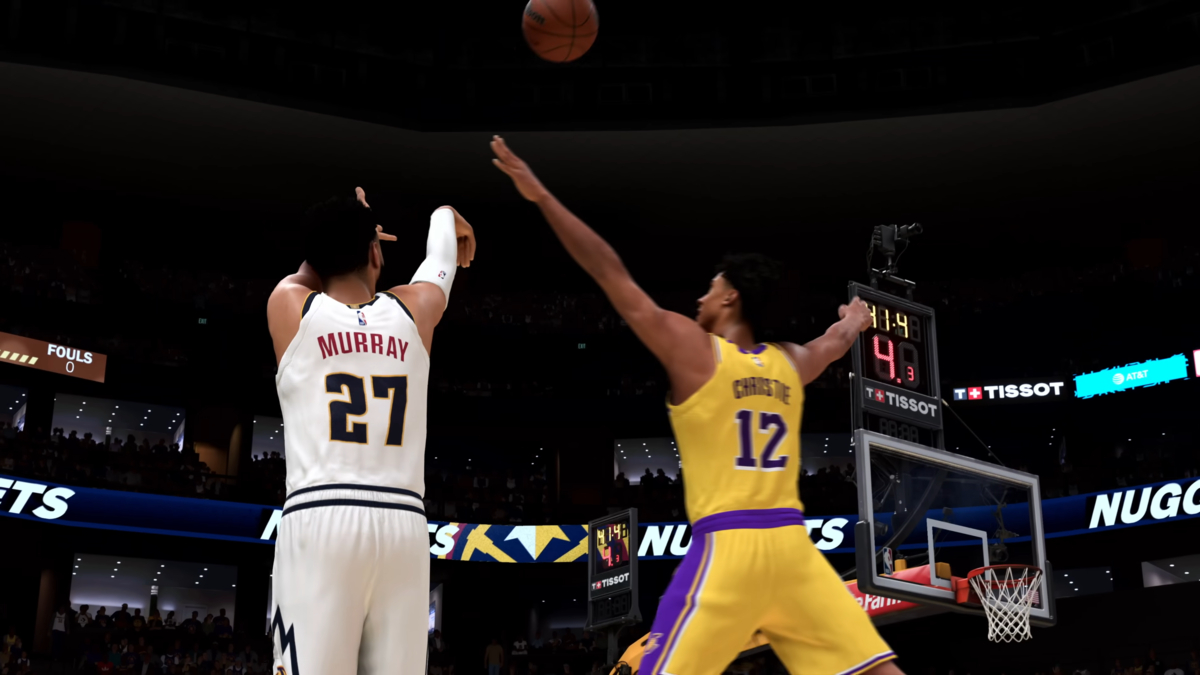 Murray from the Nuggets shooting in NBA 2K25