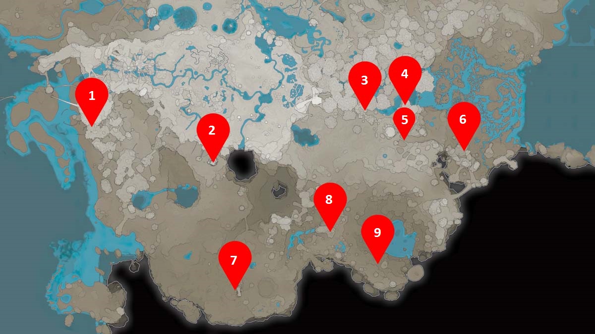 All Southern Map SAM Ore Locations in Satisfactory