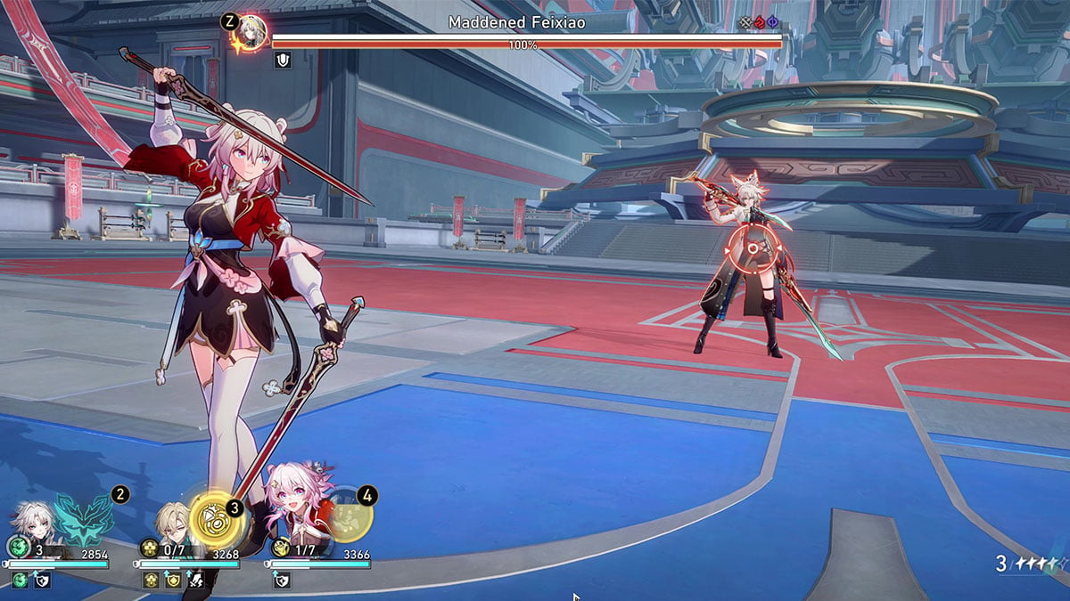 The first phase of the Shadow of "Feixiao" fight in Honkai: Star Rail