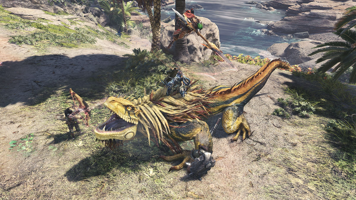 Hunters fighting a Great Jagras in Monster Hunter World