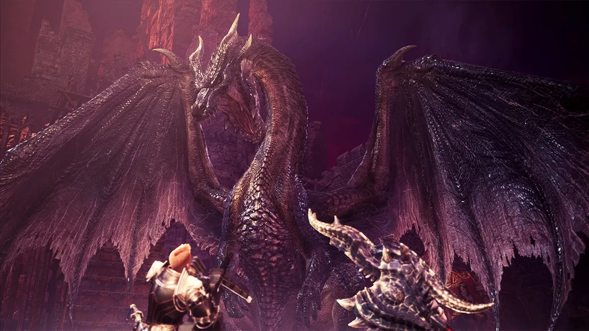 The legendary Fatalis monster in Monster Hunter World