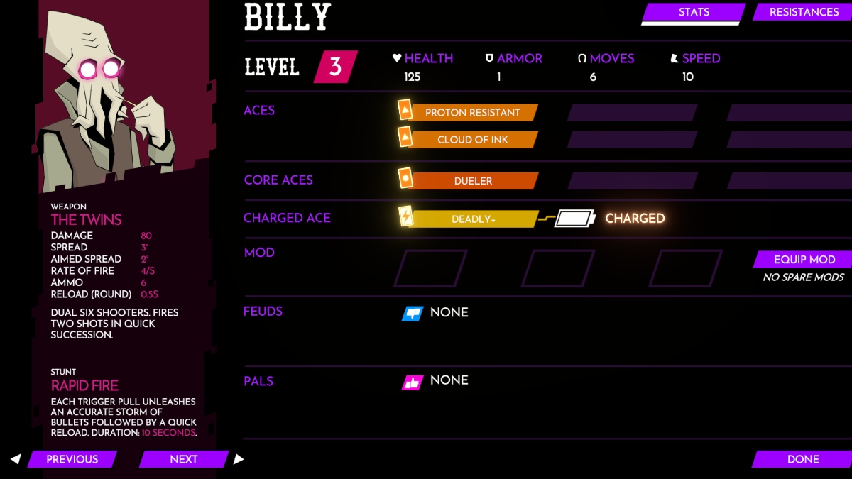 Wild Bastards Billy the Squid character screen