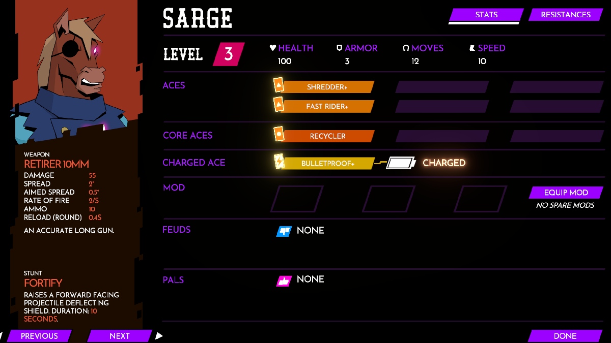 Wild Bastards Sarge character screen