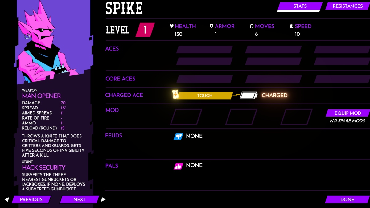 Wild Bastards Spike character screen