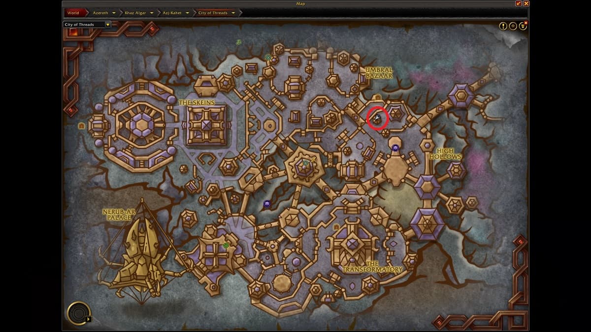 Map with spoils of war location marked in wow the war within