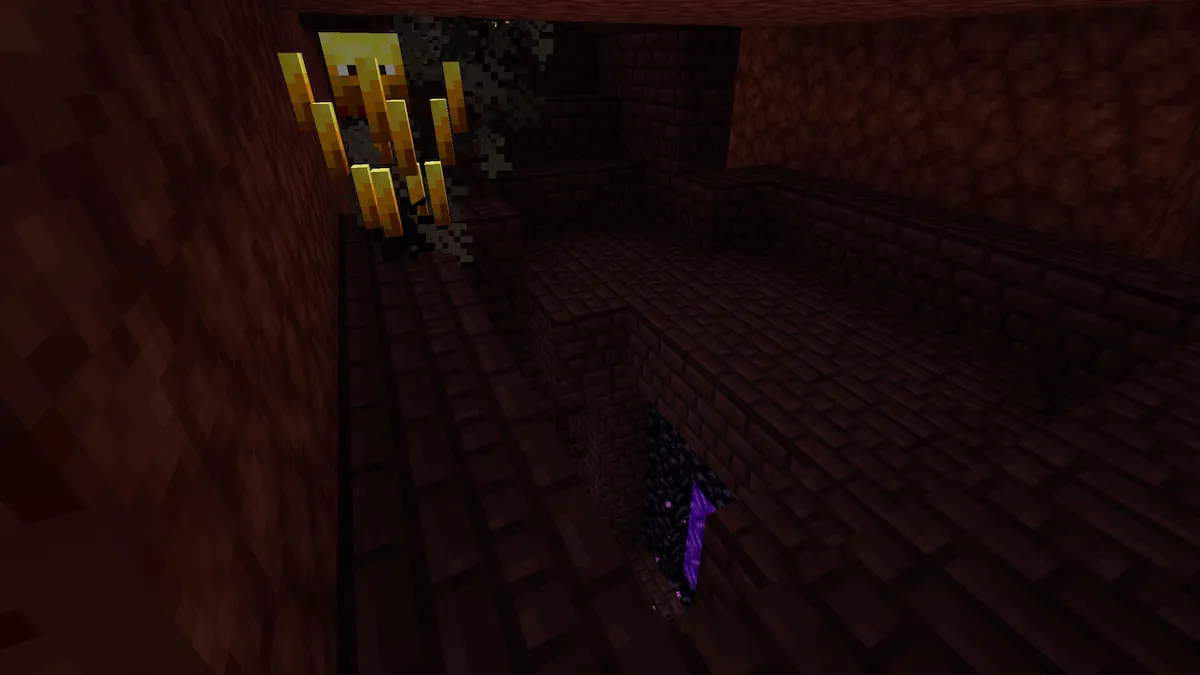 A Nether Portal appearing beneath a Blaze spawner in Minecraft