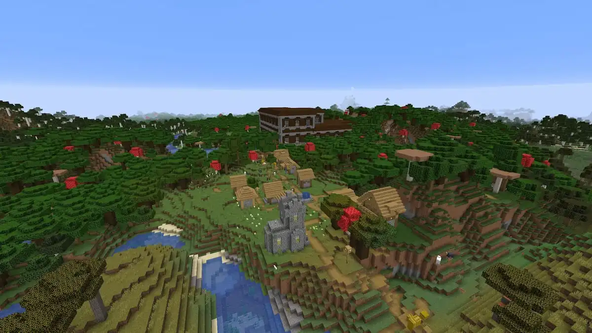 A Plains Village next to a Woodland Mansion in Minecraft