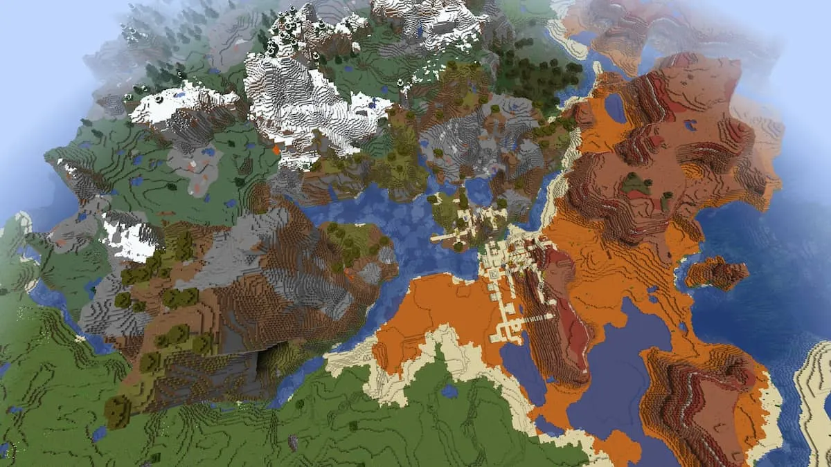 A Minecraft seed with every biome in one small area