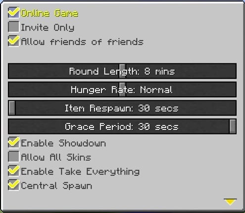 Minecraft battle menu options