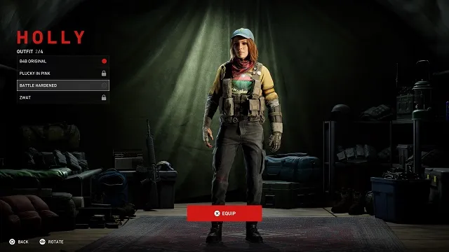 Screenshot of Holly's outfits menu.