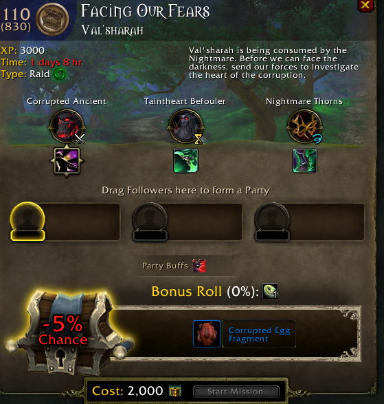 wow legion facing our fears follower mission