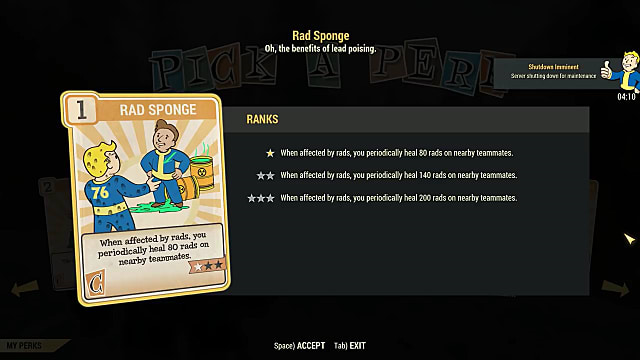 FO76 Rad Sponge Perk