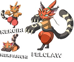 Felclaw evolutions, from kitten to cat. 