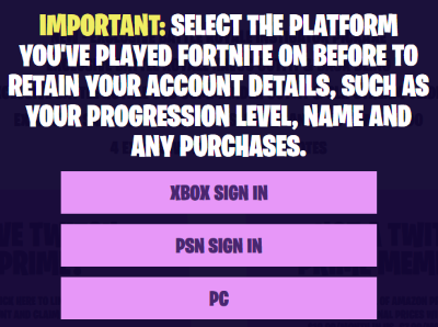 Choose your Fortnite account platform