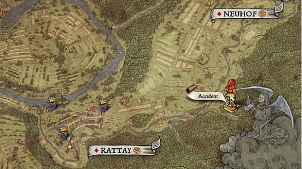 Map XIII shows a treasure location at the scene of an accident on the road northeast of Rattay near large tract of farmland