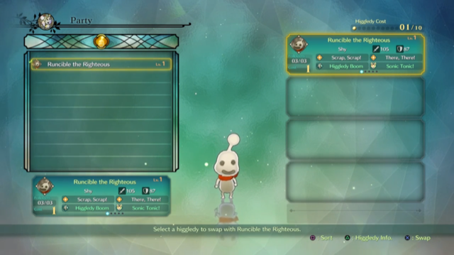 Party screen showing a Ni No Kuni 2 Higgledy's stats