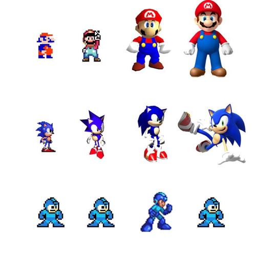 mario, sonic, mega man