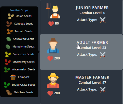 Melvor Idle farmer list.