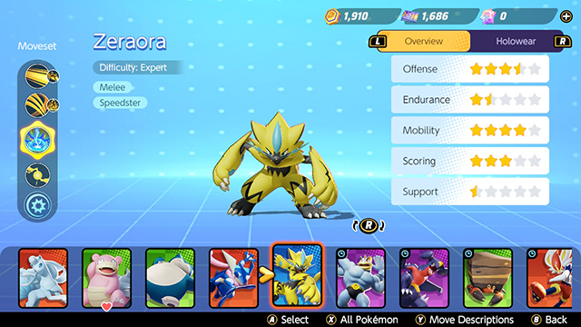 Zeraora selection screen. 