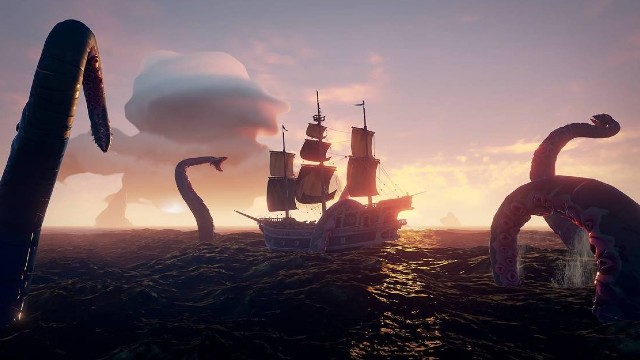 Hunting the Kraken in Sea of Thieves.